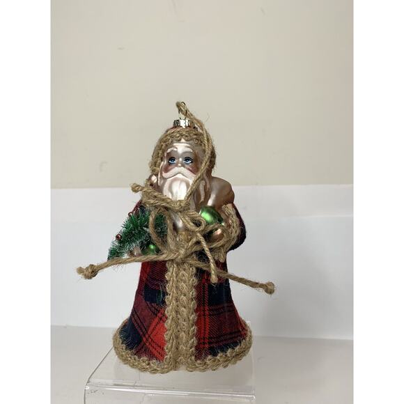 Unbranded Other - Santa Claus Christmas Ornament Glass Buffalo Plaid Robe Figurine Chris